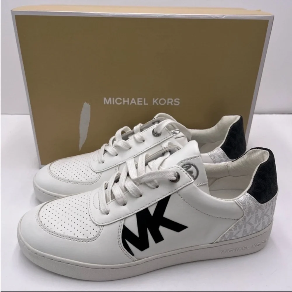 Michael Kors White and Black Logo Signature Sneakers